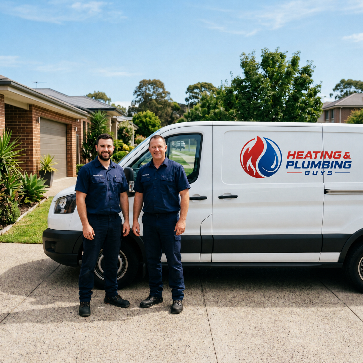 Heating & Plumbing Guys technicians with branded van